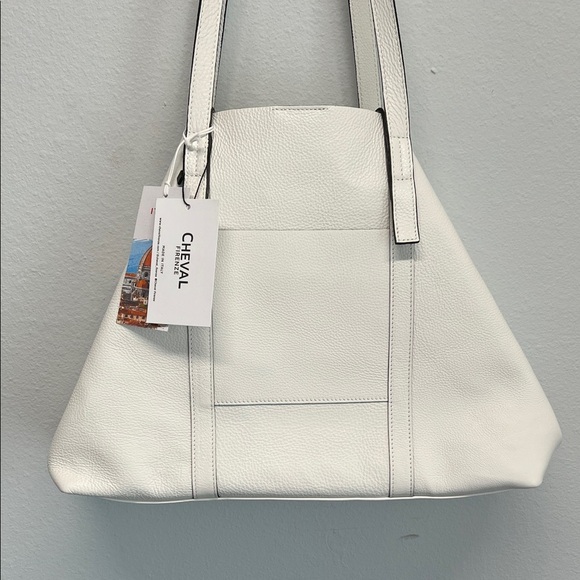 Cheval Firenze | White Leather Tote w/ Matching Mini Bag - Picture 7 of 12